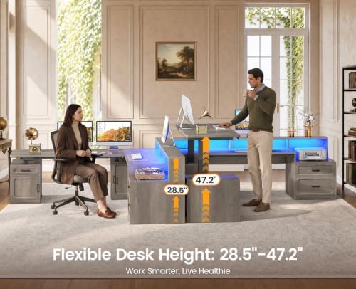 SEDETA Farmhouse L Shaped Standing Electric Desk with Storage, Grey - Image 4