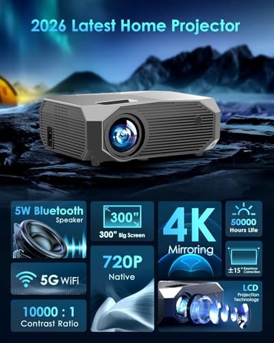 Projector with WiFi and Bluetooth, Native 1080P Outdoor Portable Movie Projector, 50%-100% Zoom, 400" Display, 4K Projector Compatible with HDMI/USB/PC/TV/PS5/DVD/Android/iOS(Dark Gray) - Image 2
