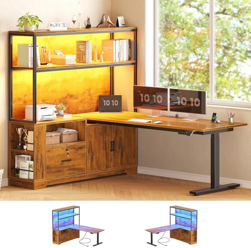 SEDETA 57" L Shaped Standing Desk, Sit Stand Office Desk with Storage Hutch by SEDETA