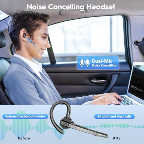 New Bee Bluetooth Headset, 72H Talktime Wireless Bluetooth Earpiece for Cellphone with 500mah Charging Case V5.1 Dual Mic Noise Cancelling Hands-Free Earphones for Office Driver - Image 3