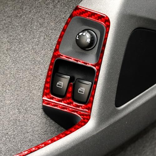 Car Window Lift Switch Control Panel with Rearview Mirror Button Sticker Real 3K Red Carbon Fiber Decoration Interior Accessories Trim Compatible with Benz Smart Fortwo 2011-2015-Type A - Image 3