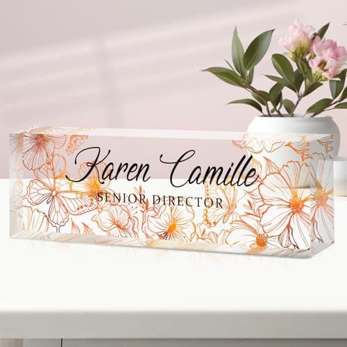 Custom Office Name Plate for Desk - Name Plate Personalized Gifts for Coworkers, Boss, Teacher, Social Worker - Acrylic Office Desk Decor for Women Men - Employee Appreciation Gifts (golden) - Image 6