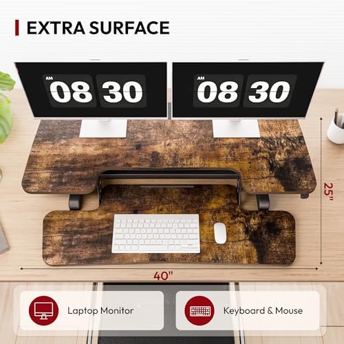 SANODESK 40" Standing Desk Converter, Effortless Lift Sit-Stand Desk Riser for Dual Monitors, Large Ergonomic Computer Workstation Tabletop, Rustic Brown - Image 6