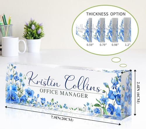 Custom Name Plate for Desk, Personalized Desk Name Plate on Clear Acrylic Glass, Appreciation Gifts for Teacher Employee Boss Coworkers Nurse, Office Desk Accessories for Women Men (Cerulean) - Image 6