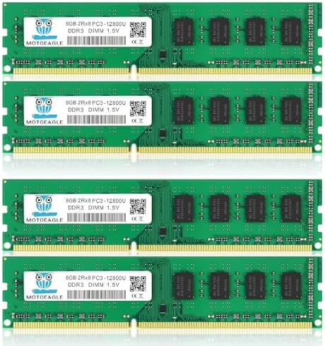 【DDR3 RAM 32GB】 32GB (4X8GB) PC3-12800U DDR3-1600 UDIMM 2Rx8 DIMM RAM DDR3 8GB 1600MHz SDRAM 240-Pin 1.5V CL11 Non-ECC Desktop PC Memory Kit by motoeagle