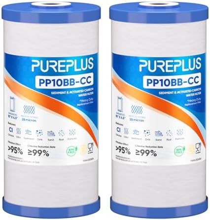 PUREPLUS 25 Micron 10"x4.5" Whole House Sediment and Carbon Filter,2PACK by PUREPLUS