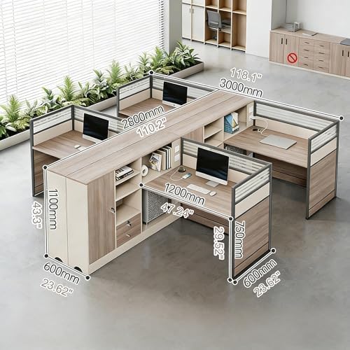 Modern Office Cubicle Workstation Desk with Tempered Glass Privacy Panels, USB Charging Hub & Cable Management,Multi-Person Modular Computer Desk for Commercial Office (D-Left, Four Person -T) - Image 2