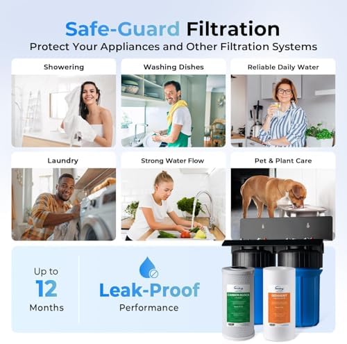 iSpring WGB21B+AH12MN16X2 2-Stage Whole House Water Filter System, Reduces Chlorine, Sediment Water Filtration System for Home with 3/4'' Braided Stainless Steel Hose Connectors and Ball Valve - Image 6