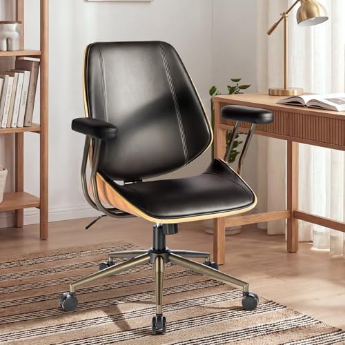 Modern Mid Back Office Chair, Adjustable Swivel Desk Chair with Arms, Black - Image 2