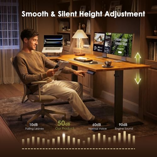 OffiGo 55 Inch Reversible L Shaped Electric Standing Desk, Rustic Brown - Image 6