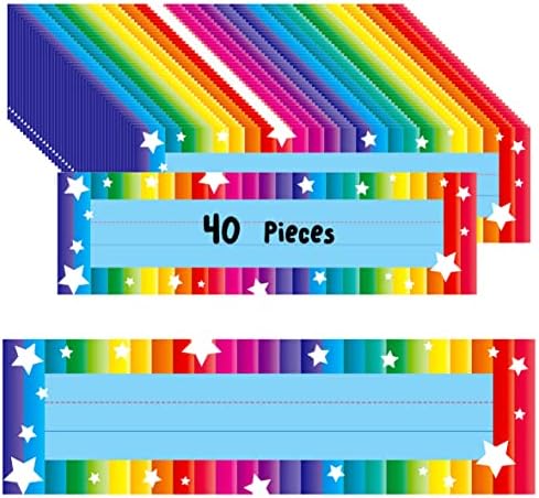 40PCS Desk Nameplates, Desk Name Tags with Double Sided PET Film Colorful Student Name Labels Erasable & Reusable Traditional Manuscript Name Plates for School Classroom Organization (10” x 2.8”) by Gethelud