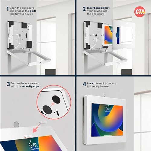 Locking iPad Wall Mount - CTA Anti-Theft Small Locking Tablet Enclosure w/ Key Lock & Interior Cable Routing for iPad Mini 1, 2, 3, 4, 5, 6, Samsung Tab A 8″, Lenovo Tab E8 - White- (PAD-PSWW) - Image 5