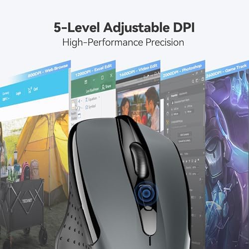 TECKNET Wireless Mouse, 2.4G Ergonomic Computer Mouse, 2600 DPI, Grey - Image 6