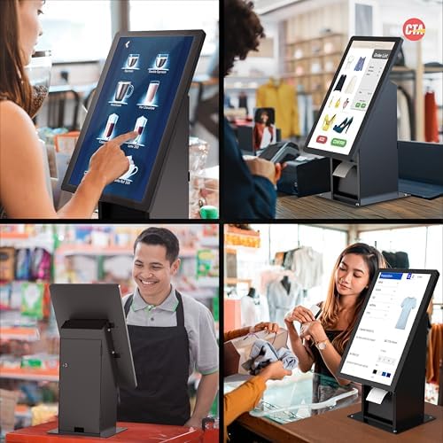 Self Service Kiosk POS Stand - CTA with CPU & Printer Compartments for Digital Signage Displays TV's & Monitors up to 33 Pounds - for Restaurants, Retail & Business - Black - (ADD-SSKPCB) - Image 7
