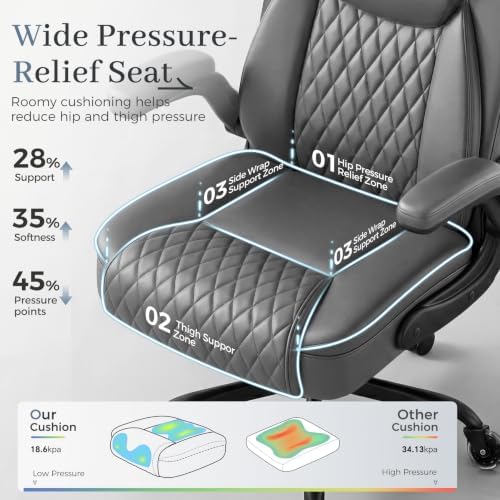 GTPOFFICE Executive Office Chair, Ergonomic PU Leather Desk Chair,Pro Gray - Image 4