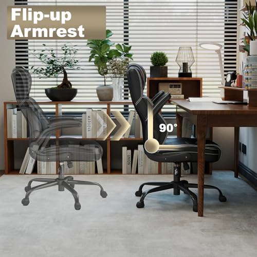 Ergonomic Executive Office Chair, High Back PU Leather Computer Desk Chair with Flip-Up Armrests, Lumbar Support, Adjustable Height and Rocking Function, Black - Image 6