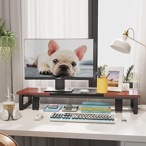 YAOHUOO Dual Monitor Stand Riser, 39Inch Large Monitor Stands for 2 Monitors, Computer Monitor Stand, Wooden Desktop Oraganizer Shelf for Office Desk Computer,Laptop,TV - Image 4