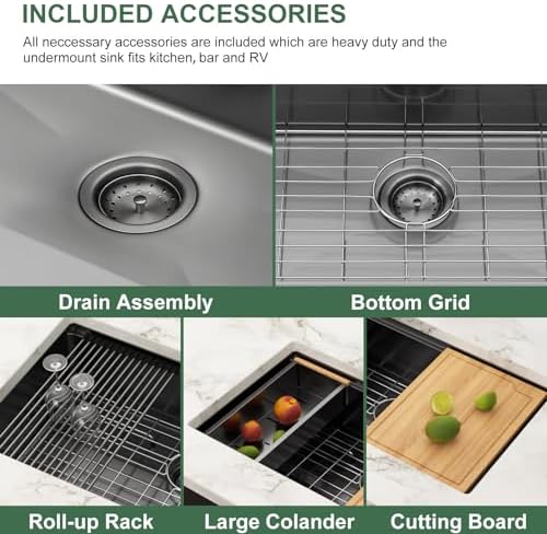 27 Inch Black Undermount Workstation Kitchen Sink with Accessories - Image 5