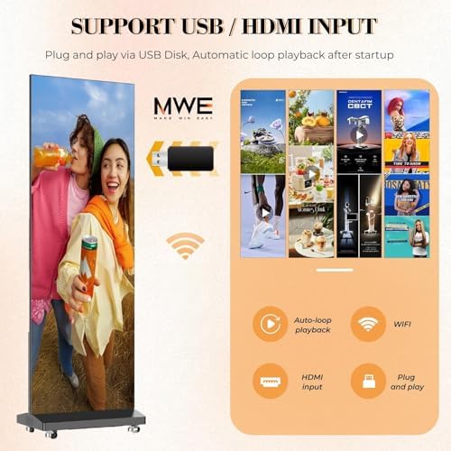 MWE P1.86 LED Poster Screen with Flight Case, 80" LED Digital Signage Display with Publishing System, Foldable Advertising Display Kiosk Video Wall for Events, WiFi/USB/HDMI (1 Panel) - Image 6