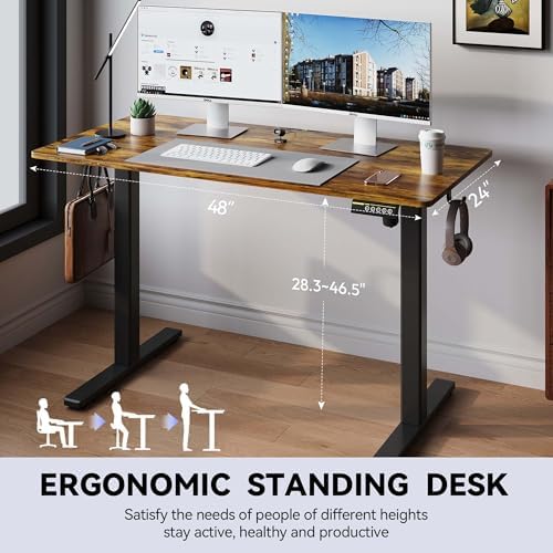 Electric Standing Desk with Lockable Wheels,Adjustable Height Sit Stand Desk for Home Office,Ergonomic Computer Desk Workstation (Brown, 48 * 23.6) - Image 3
