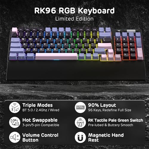 RK ROYAL KLUDGE RK96 RGB Wireless Mechanical Gaming Keyboard w/Wrist Rest - Image 2