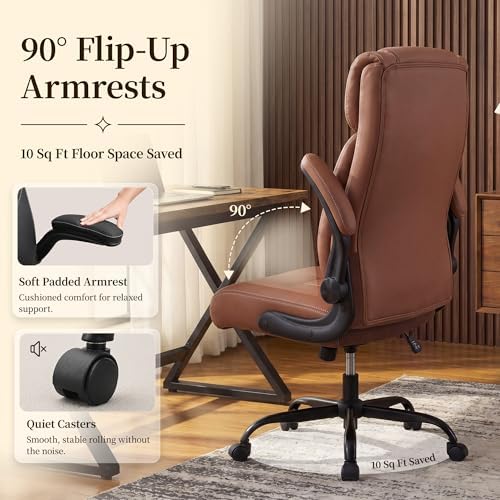 Office Chair, Leather Ergonomic Computer Desk Chair with Rocking - Image 6