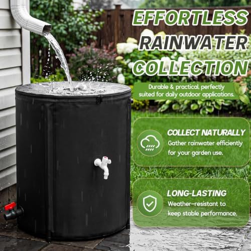 Waydress 53 Gallon Collapsible Rain Barrel, Portable Rainwater Collection System with Spigots, Mesh Filter & Overflow Kit, Leak-Proof Foldable PVC Water Storage Tank for Garden, Car Washing (Black) - Image 5