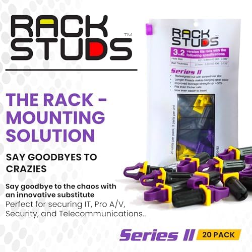 Rackstuds P20 Series II - Server Rack Screws 20-Pack | Cage Nut Replacement Purple 3.2mm/0.126" | A Faster, Easier Solution for Rack mounting Gear in 19" Racks with Square Punched Vertical Rails - Image 2