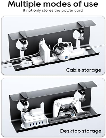 NODOCA No Drill Under Desk Cable Management Tray, 17'' Wire Management, Punch-Free Clamp on, Metal Cable Tray, Wire Organizer Under Desk, Under Desk Basket for Office and Home, Black - Image 6