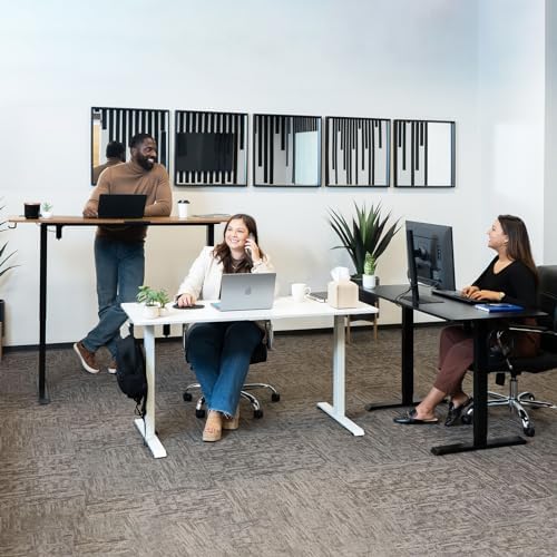 Veken 55 Inch, Height Adjustable Sit Stand Up, Wood Desktop, Work Home Office Computer PC Table, Tall Standup Workstation, Gaming Writing Study Bedroom Rising Desks, Black - Image 6