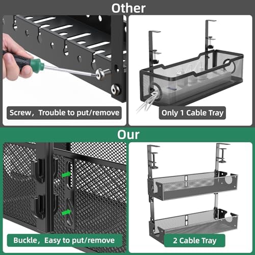 Multi-Model Under Desk Cable Management 2 Pack Metal Under Desk Wire Management Tray Clamp Mount Under Table Cord Management No Damage The Desk - Image 4
