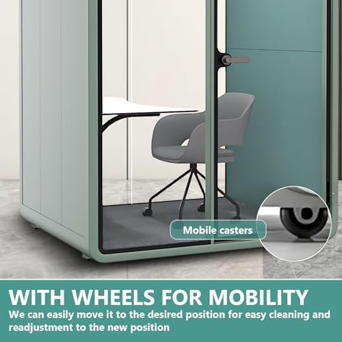 Office Sound Booth with Audio Privacy - Soundproof Recording Booth Includes Green Frame with Curved Corners,Soundproof Room with Light,Steel Plate Structure for Study (62.99IN) - Image 7