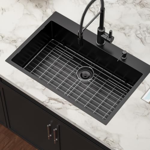 33x22 Matte Black Drop In Kitchen Sink - Image 4