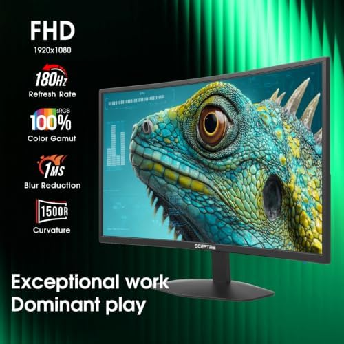 New! Sceptre Curved 27-inch Prime Gaming Monitor DisplayPort x2 180Hz HDMI x2 180Hz 1500R 1ms Build-in Speakers, Machine Black 2027 (C275B-FW180T Series) - Image 3
