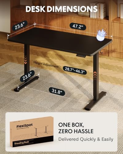FLEXISPOT EN1 48"x24" One-Piece Standing Desk, Black (Black Frame) - Image 5