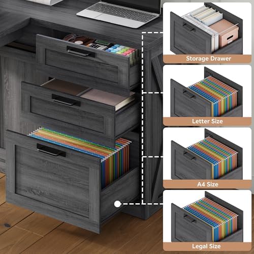 78.7" L-Shaped Executive Desk with Drawers and File Cabinet - Image 6
