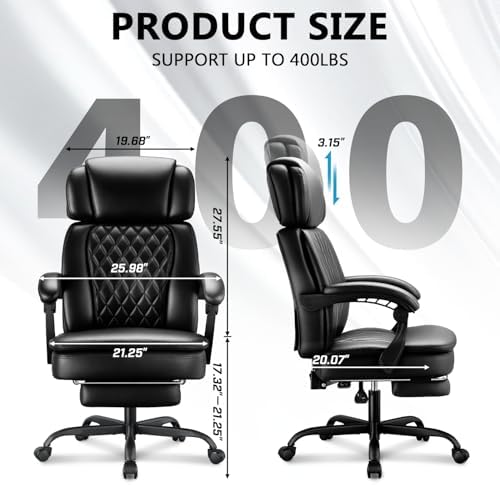 Big and Tall Office Chair 400lbs, PU Leather Executive Chair - Image 3