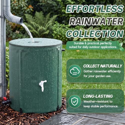 Waydress Collapsible Rain Barrel, Portable Rainwater Collection System with Spigots, Mesh Filter & Overflow Kit, Leak-Proof Foldable PVC Water Storage Tank for Garden, Car Washing(53 Gallon,Green) - Image 5