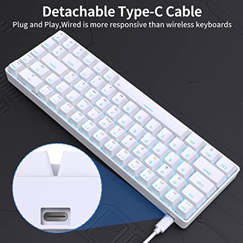 DIERYA T68SE 60% Gaming Mechanical Keyboard,Ultra Compact Mini 68 Key with Blue Switches Wired Keyboard,Anti-Ghosting Keys, for Windows Laptops and PC Gamers,White - Image 6