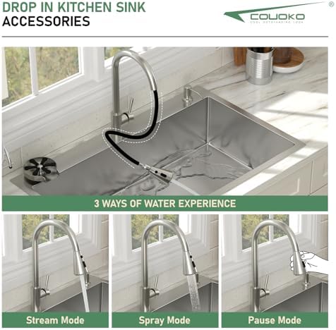 30 Inch Drop In Kitchen Sink with Faucet Combo and Cup Washer - Image 4