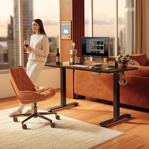 FEZIBO 55 x 24 Inchs Electric Standing Desk, Height Adjustable, Sit Stand Up, Computer Office Desk with Splice Board, Black Frame/Black Top - Image 2