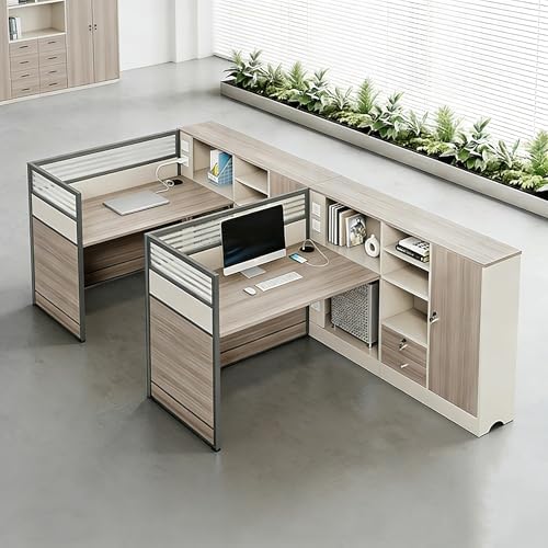 Modern Office Cubicle Workstation Desk with Tempered Glass Privacy Panels, USB Charging Hub & Cable Management,Multi-Person Modular Computer Desk for Commercial Office (D-Right, Two Person-F) by Unknown
