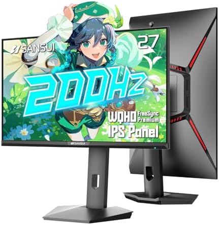 SANSUI Gaming Monitor 27" 1440P 200Hz 180Hz WQHD 2560×1440-AMD FreeSync 1ms DCI-P3 95% Fast IPS Computer Monitor,Height Adjustable Vertical/Horizontal Rotating, 2×DisplayPort/HDMI 丨HDR丨Low Motion Blur by SANSUI