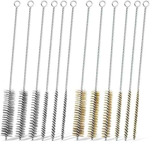 12Pcs Stainless Steel & Brass Wire Tube Brushes Bottle Brush Set by Pokshow