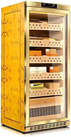 Cigar Climate Control Cabinet, Raching MON1800 Cigar Humidor Cabinet with Ammonia Removal, 220L Wood Frame Cabinet for Cigar Storing&Aging - Gold by RACHINGCigarWineCabinet