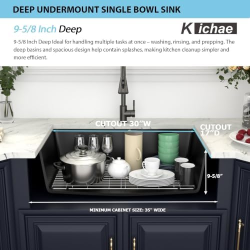 Kichae 32 Undermount Kitchen Sink Matte Black Granite Composite Workstation - Image 5