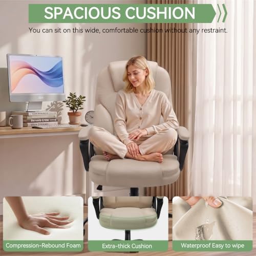Ergonomic Office Chair with High Back, Comfy Desk Chair, Adjustable Executive Office Chair for Home Office, Big and Tall Computer Chair Heavy Duty, 360° Swivel, Faux Leather White - Image 3