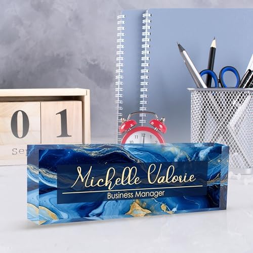 Custom Personalized Acrylic Name Plate Office Desk Accessories (A-Blue Gold) - Image 6