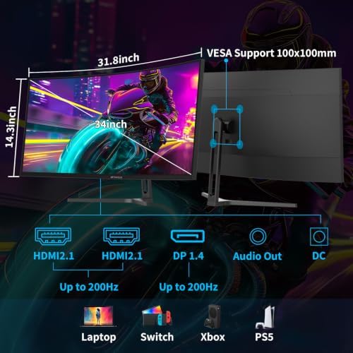 SANSUI 34-Inch Curved Gaming Monitor UWQHD 3440 x 1440P 200Hz Ultrawide - Image 3