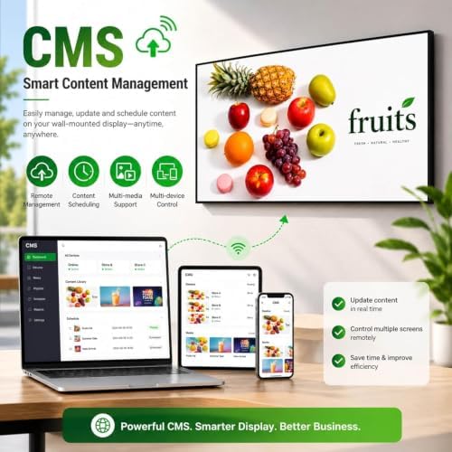 43 inch 4K Digital Signage Display, 2000nits High Brightness, LCD Monitor Slim Fit Frameless Advertising Display, Wall Mount Digital Display, CMS Remote Publishing, 7/24 Timer Switch, Built-in Speaker - Image 4